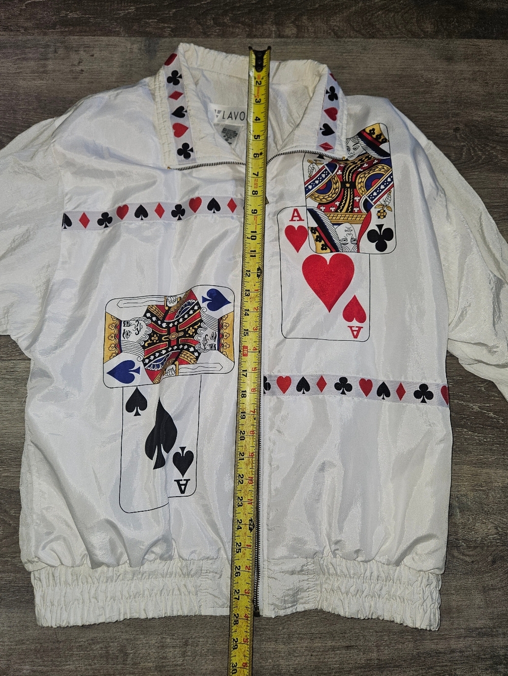 Vintage 90s Grannycore Novelty Poker Nylon Windbreaker Jacket Cards Medium Vegas - Picture 14 of 16